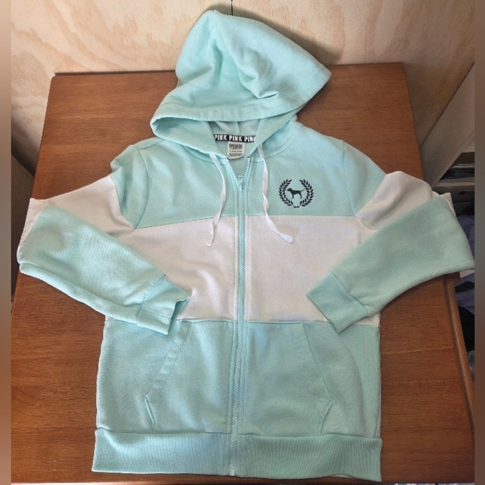 Victoria's Secret‎ PINK Mint Colorblock Full Zip Hoodie Women's Small